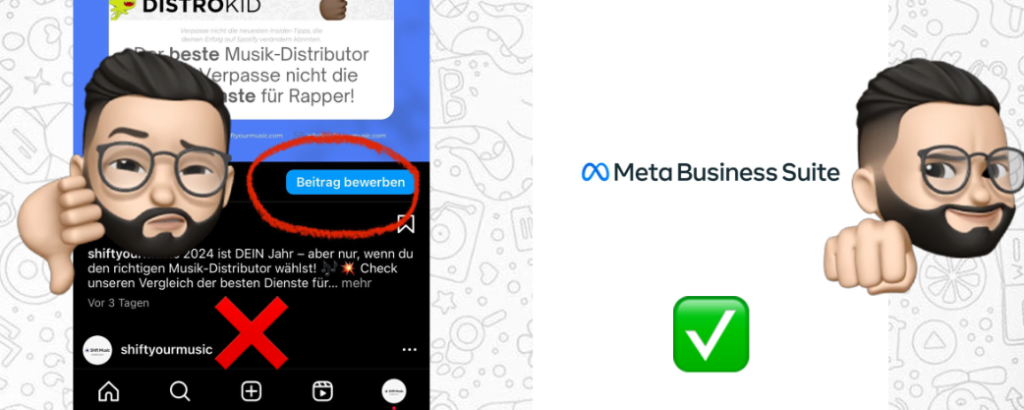Beispiel für häufigen Fehler im Musik-Marketing: Beitrag bewerben auf Instagram